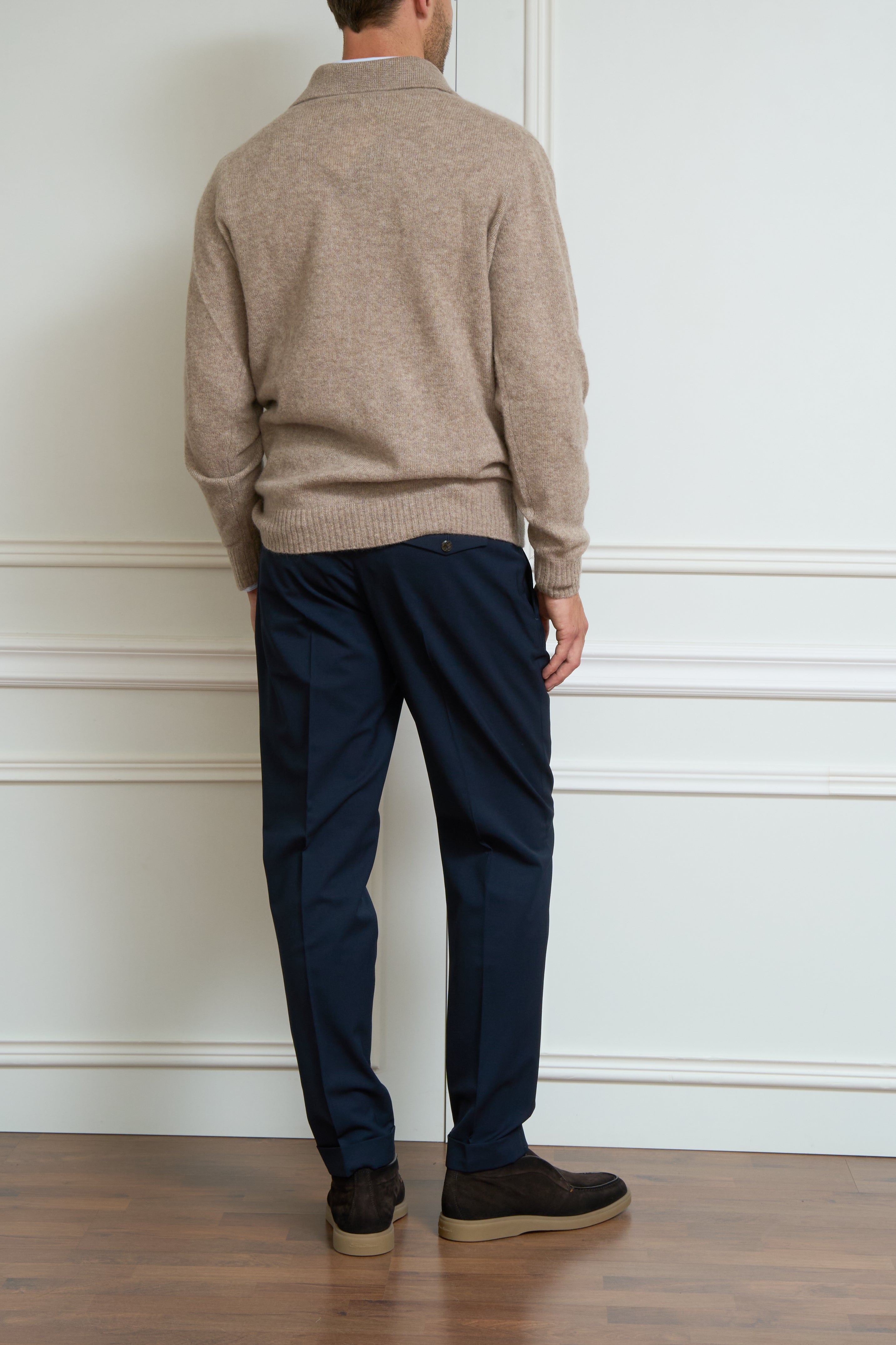 Long-sleeved polo shirt in beige