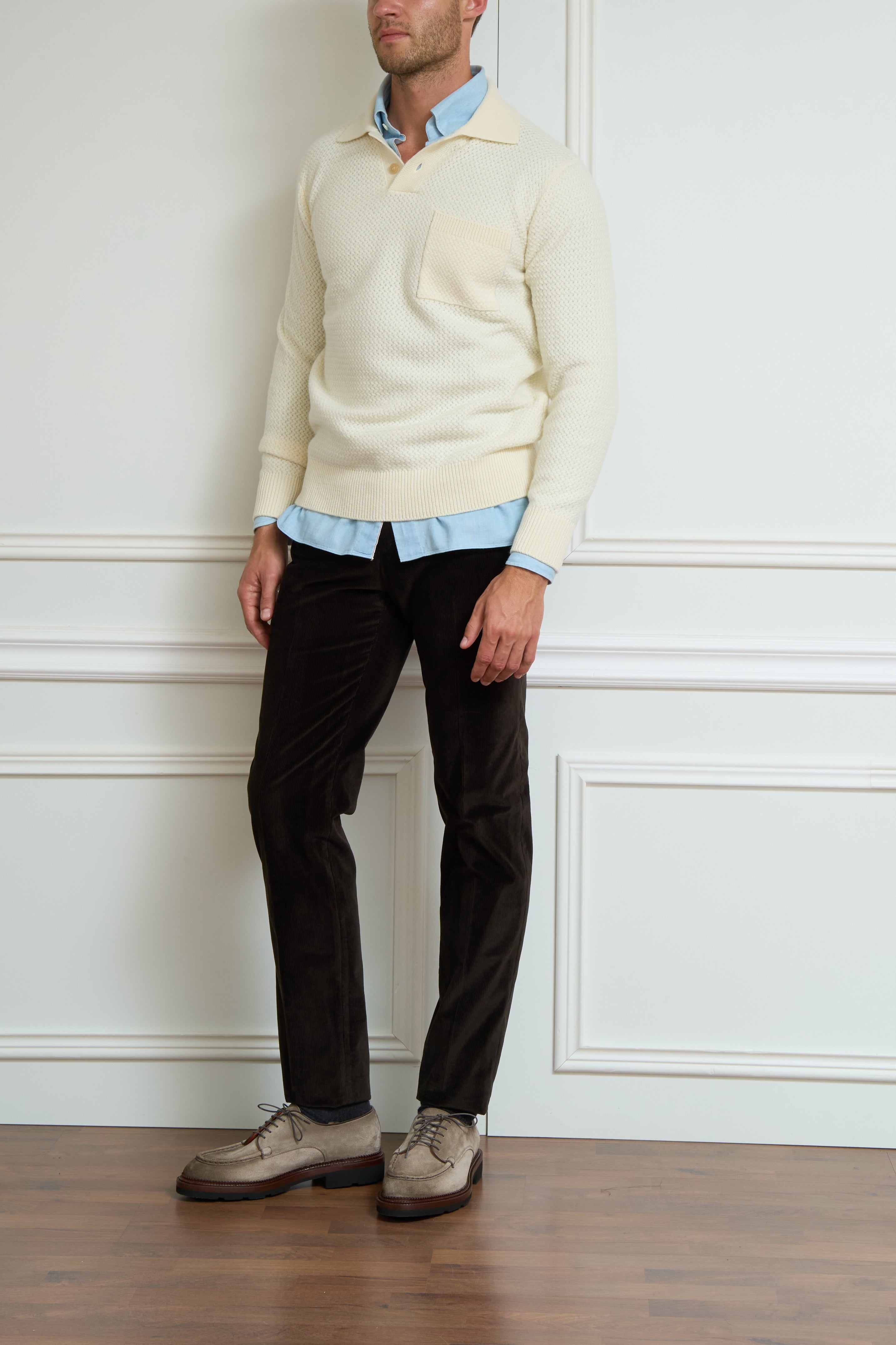 Long-sleeved polo shirt in cream