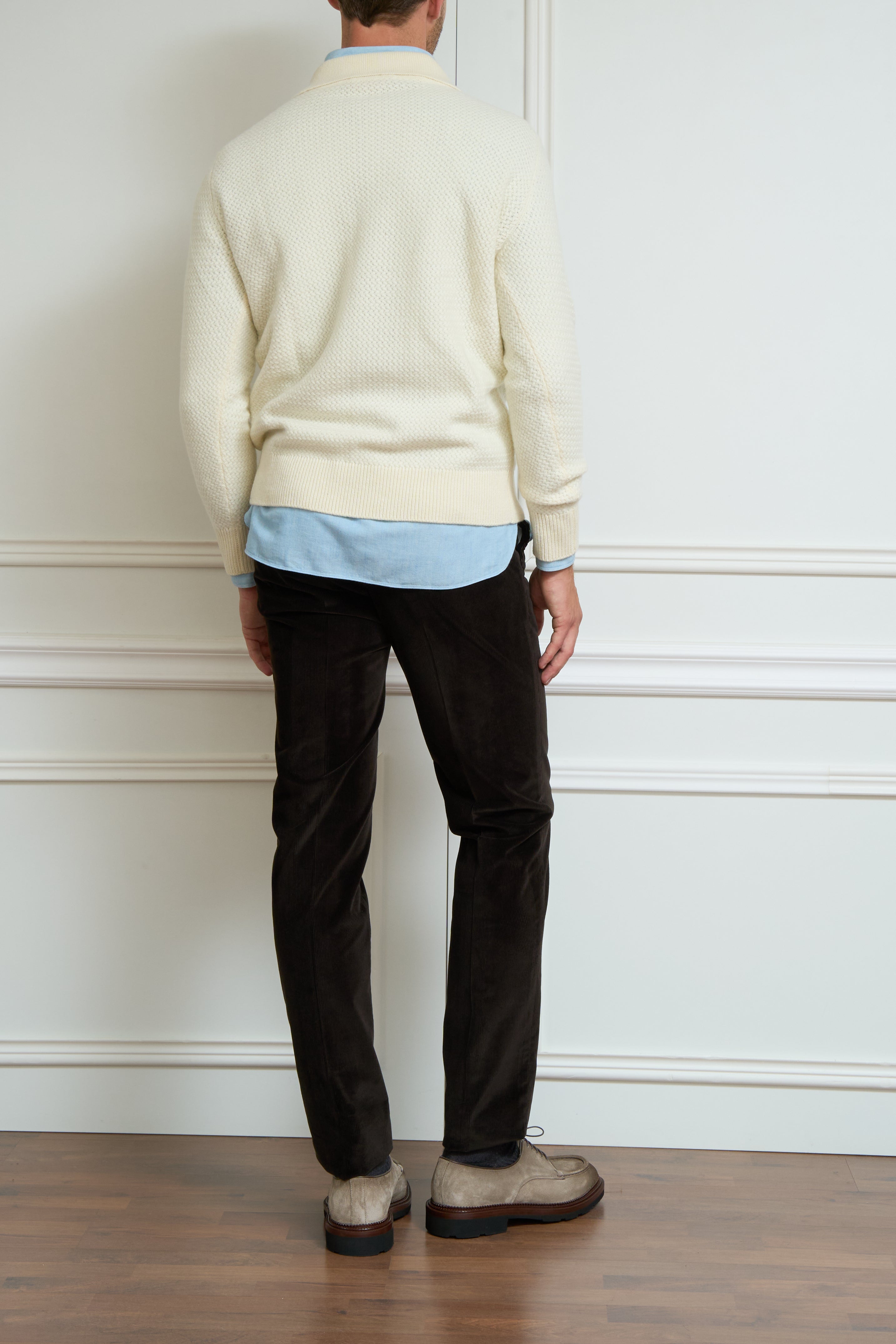 Long-sleeved polo shirt in cream