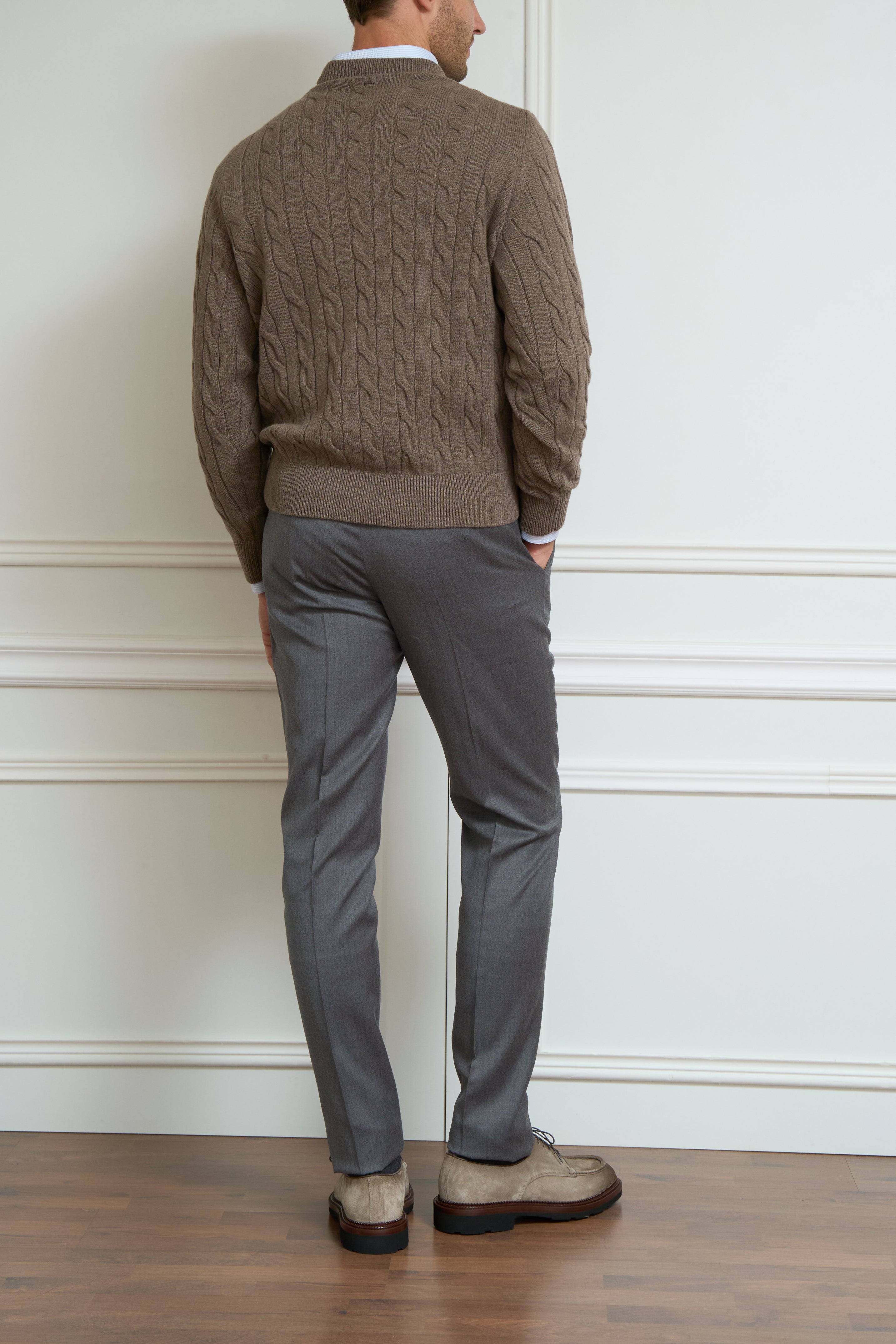 Braided cable knit sweater in taupe