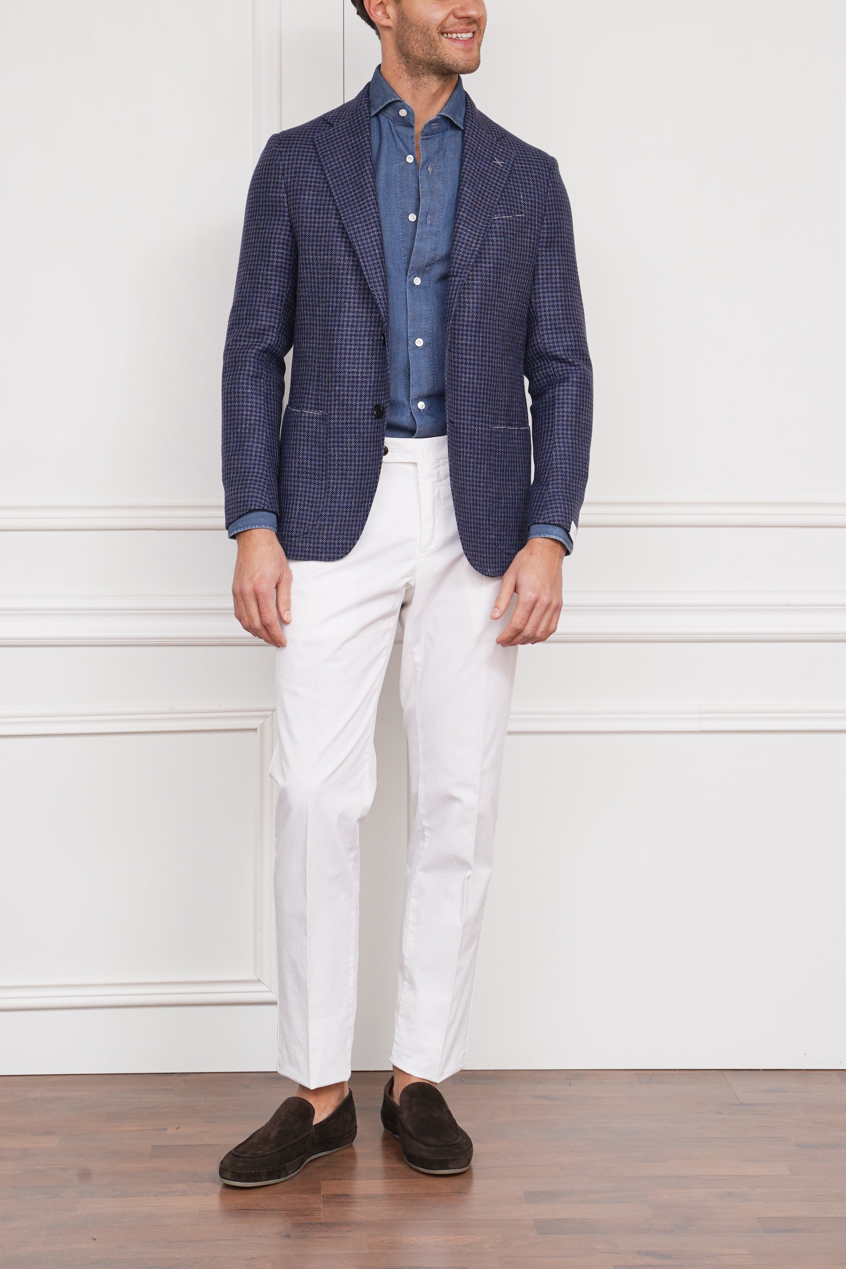 Sakko mit Hahnentrittmuster in blau