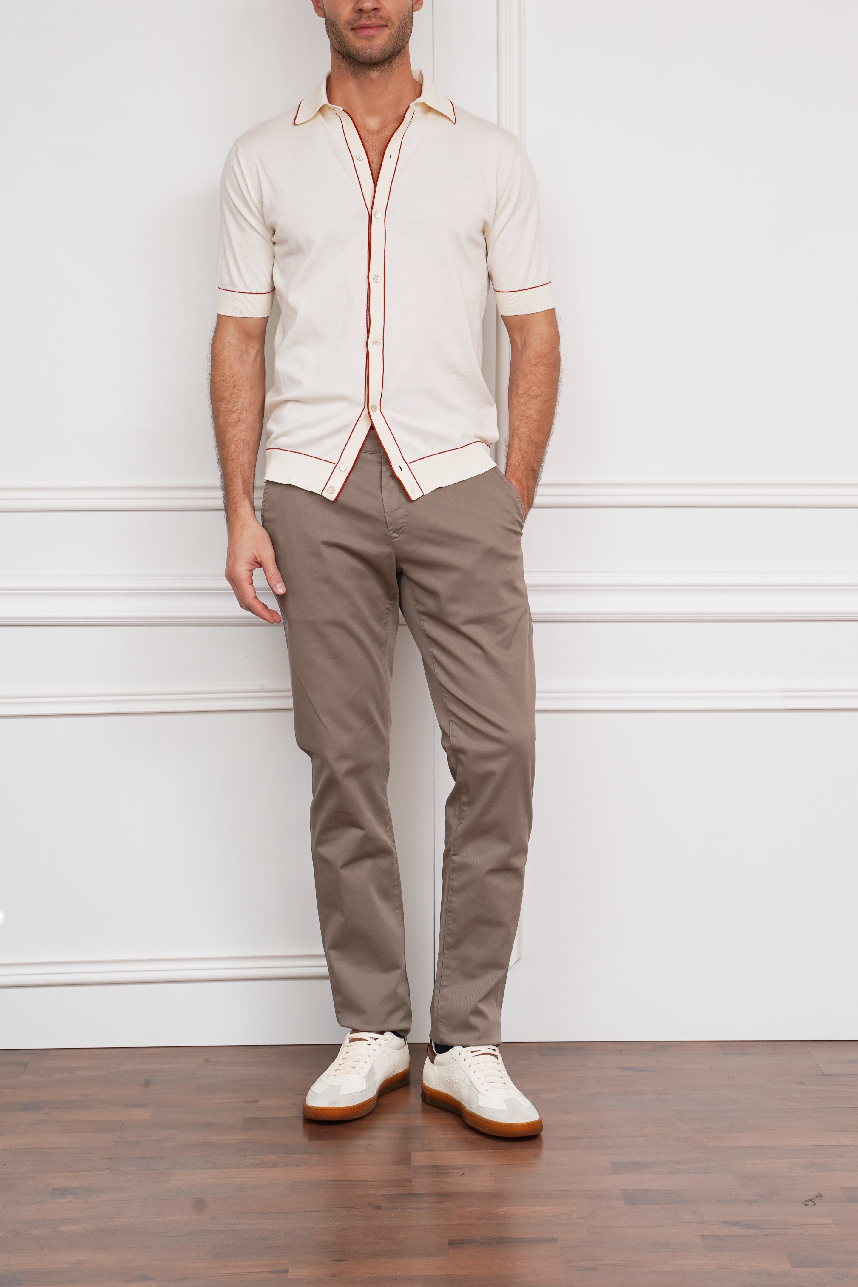 Full-Botton Strickpolo in creme