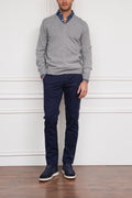 grey v-neck sweater