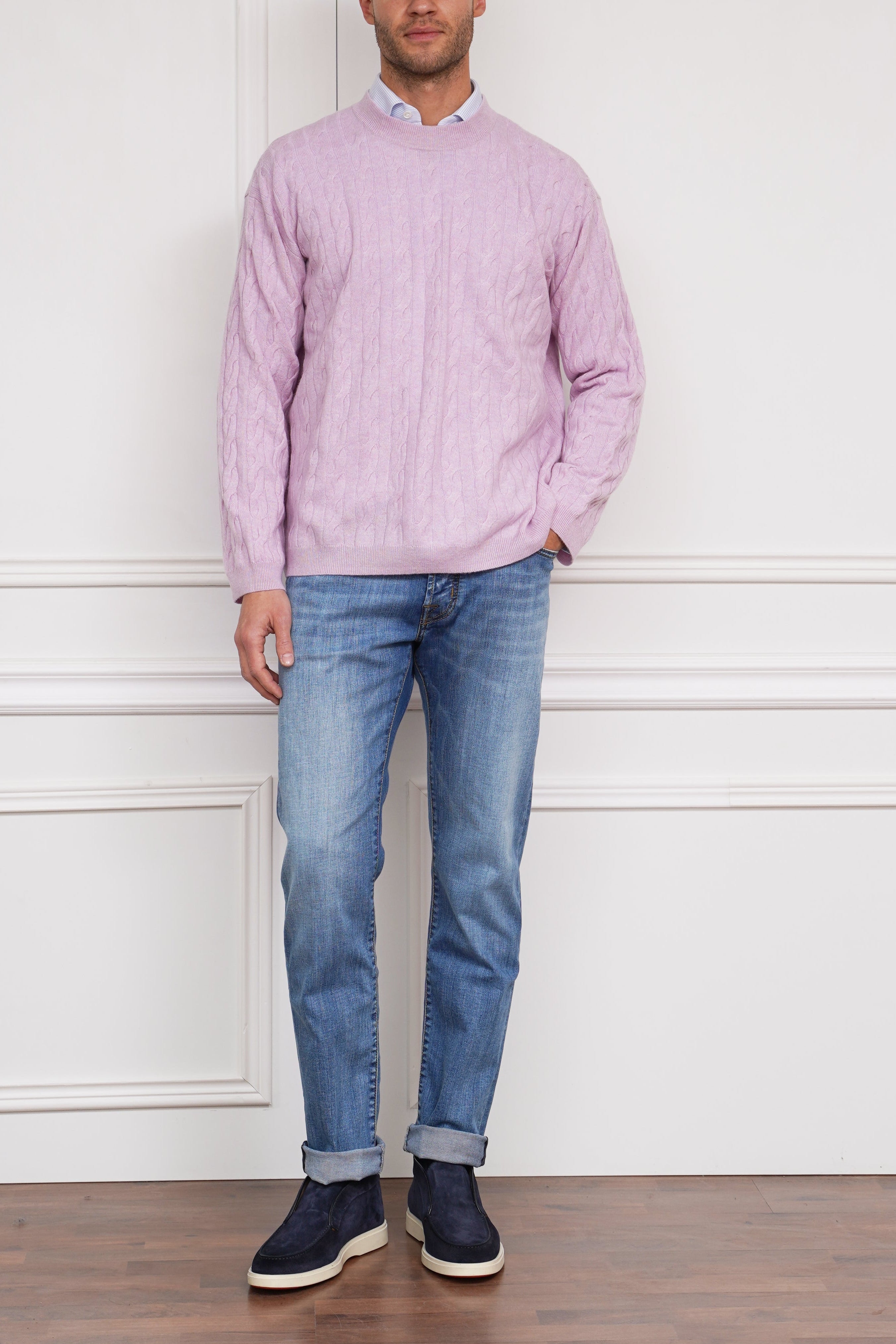 Zopfmusterpullover in flieder