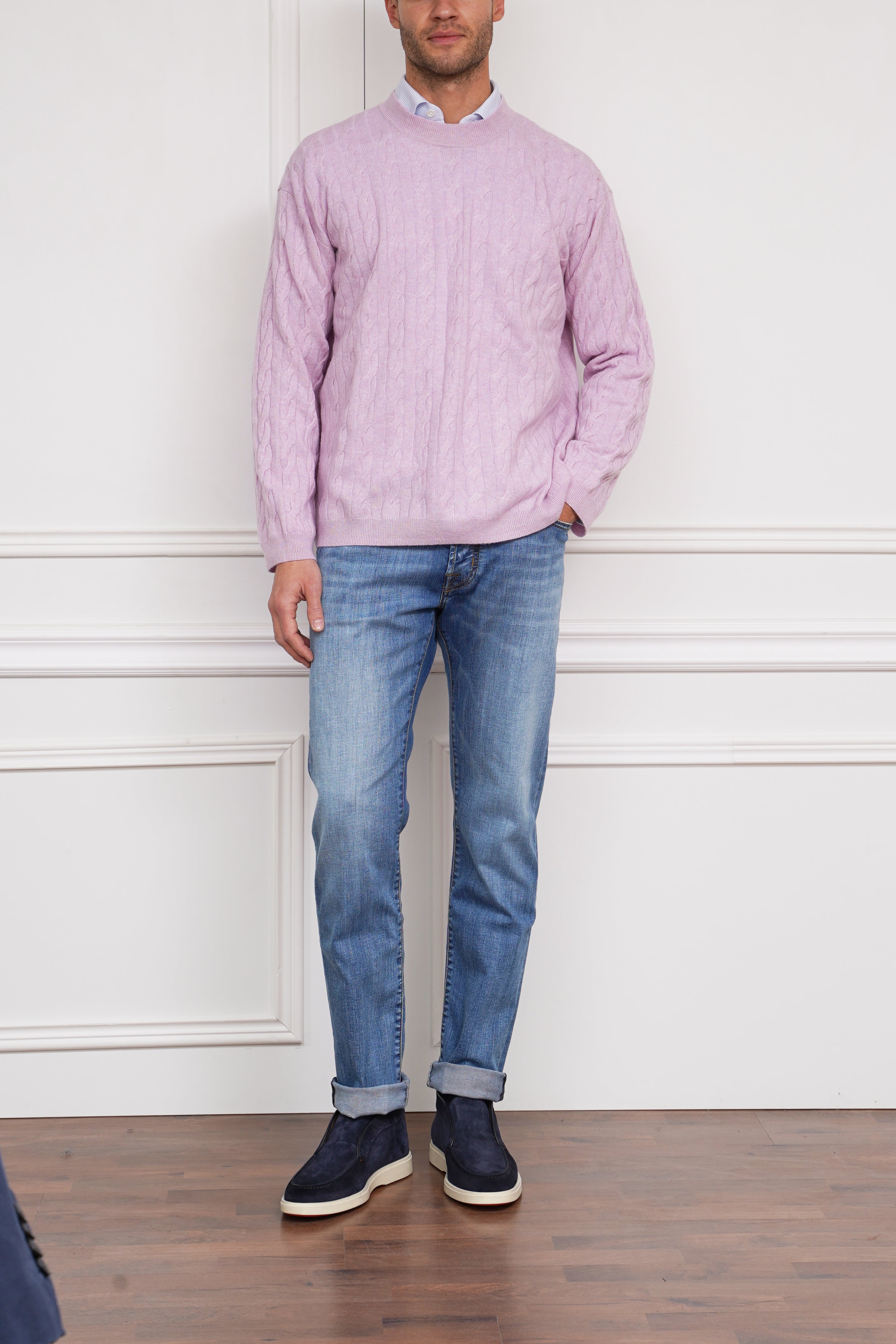 Zopfmusterpullover in flieder