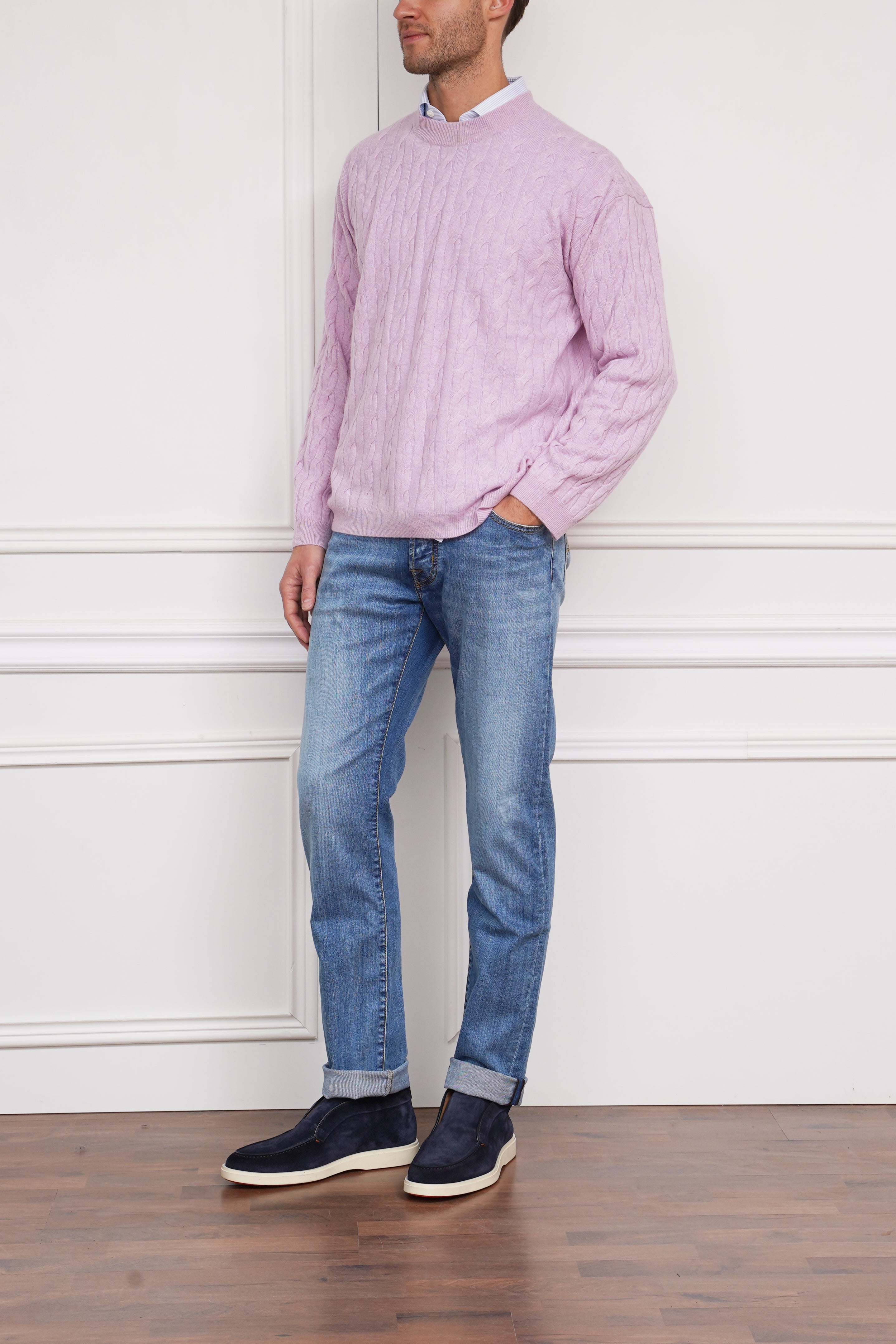 Zopfmusterpullover in flieder