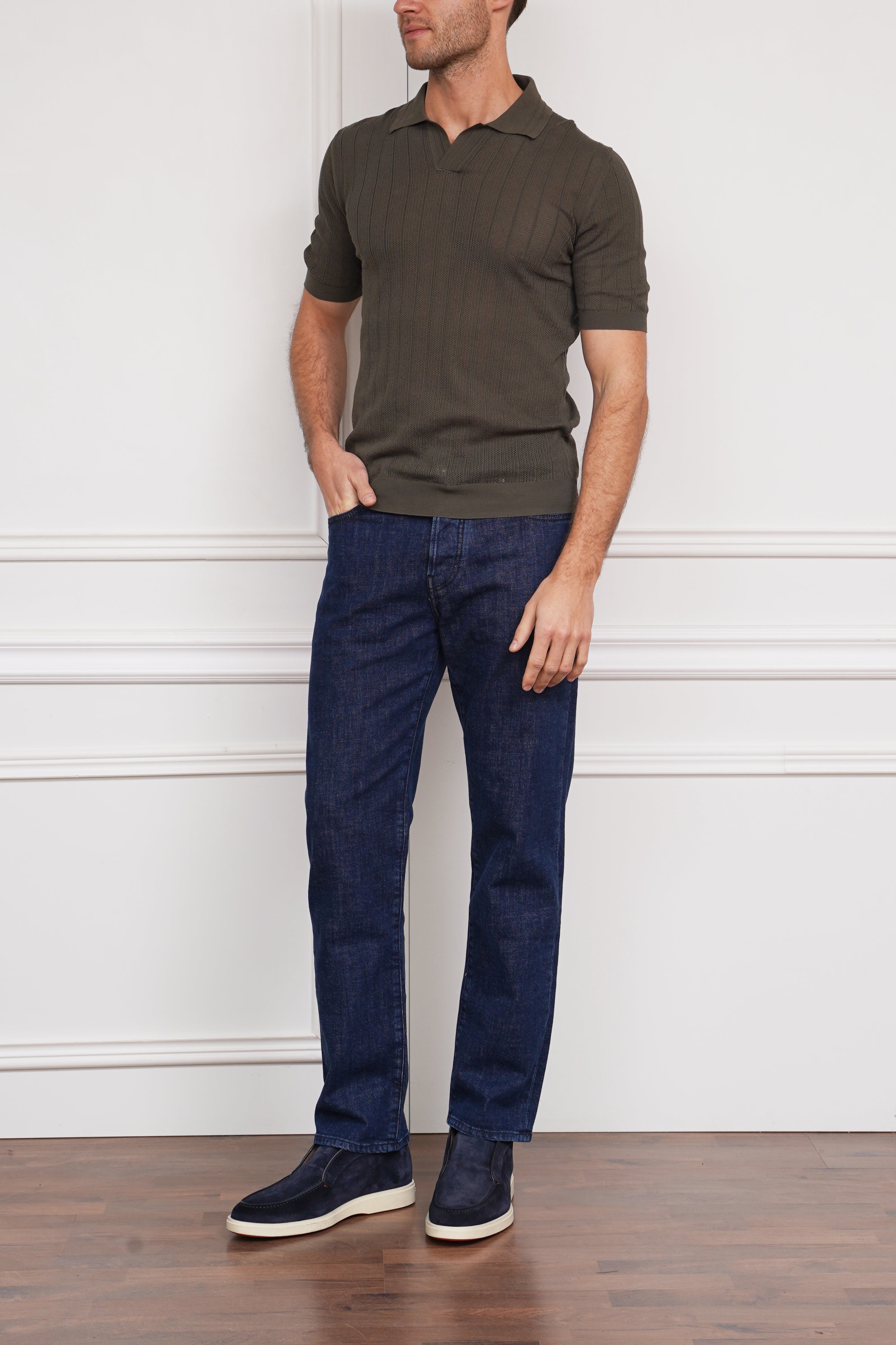 Gestricktes Poloshirt in oliv