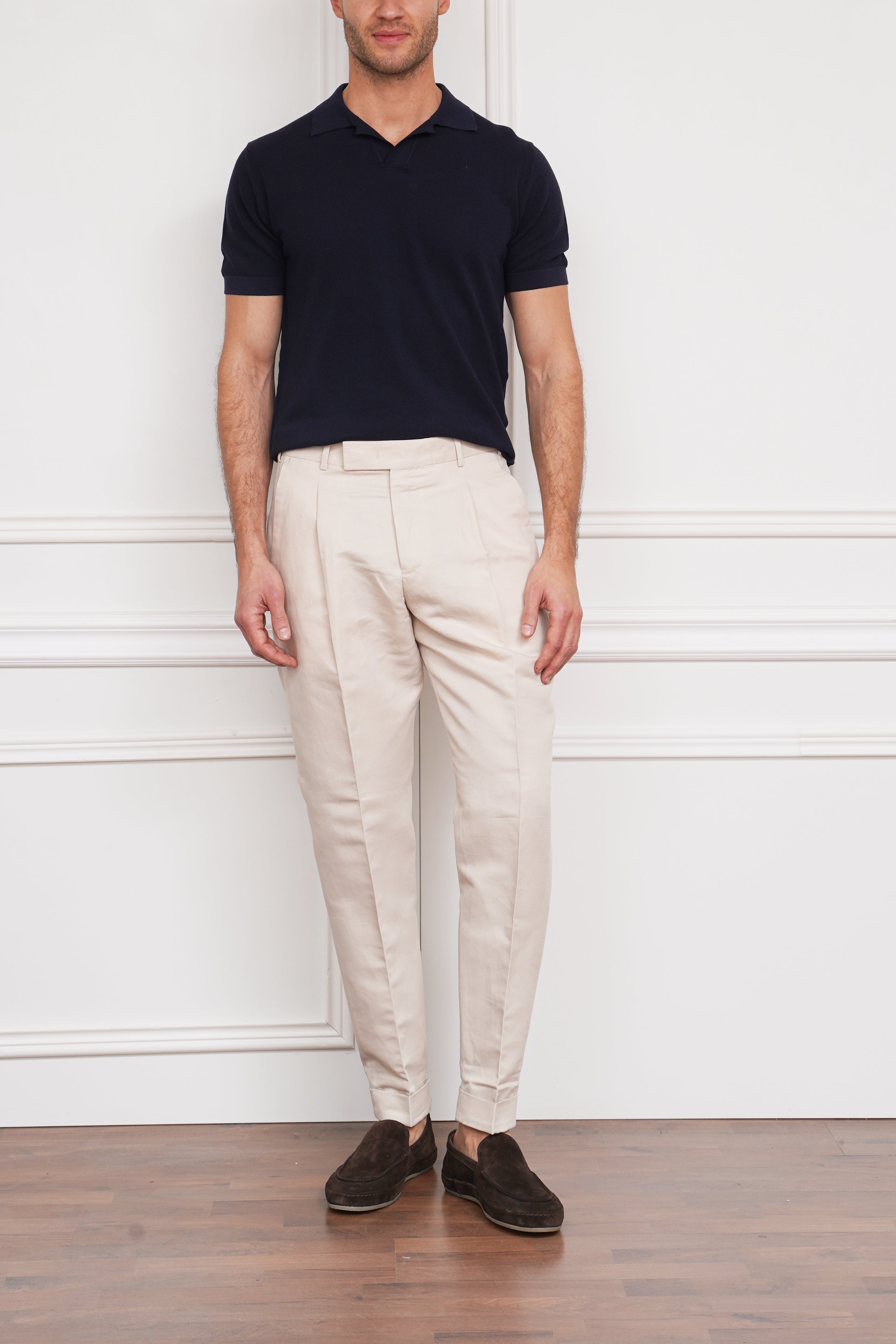 Bundfaltenhose in creme