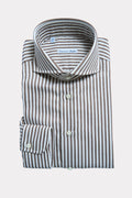 brown and white striped shirt