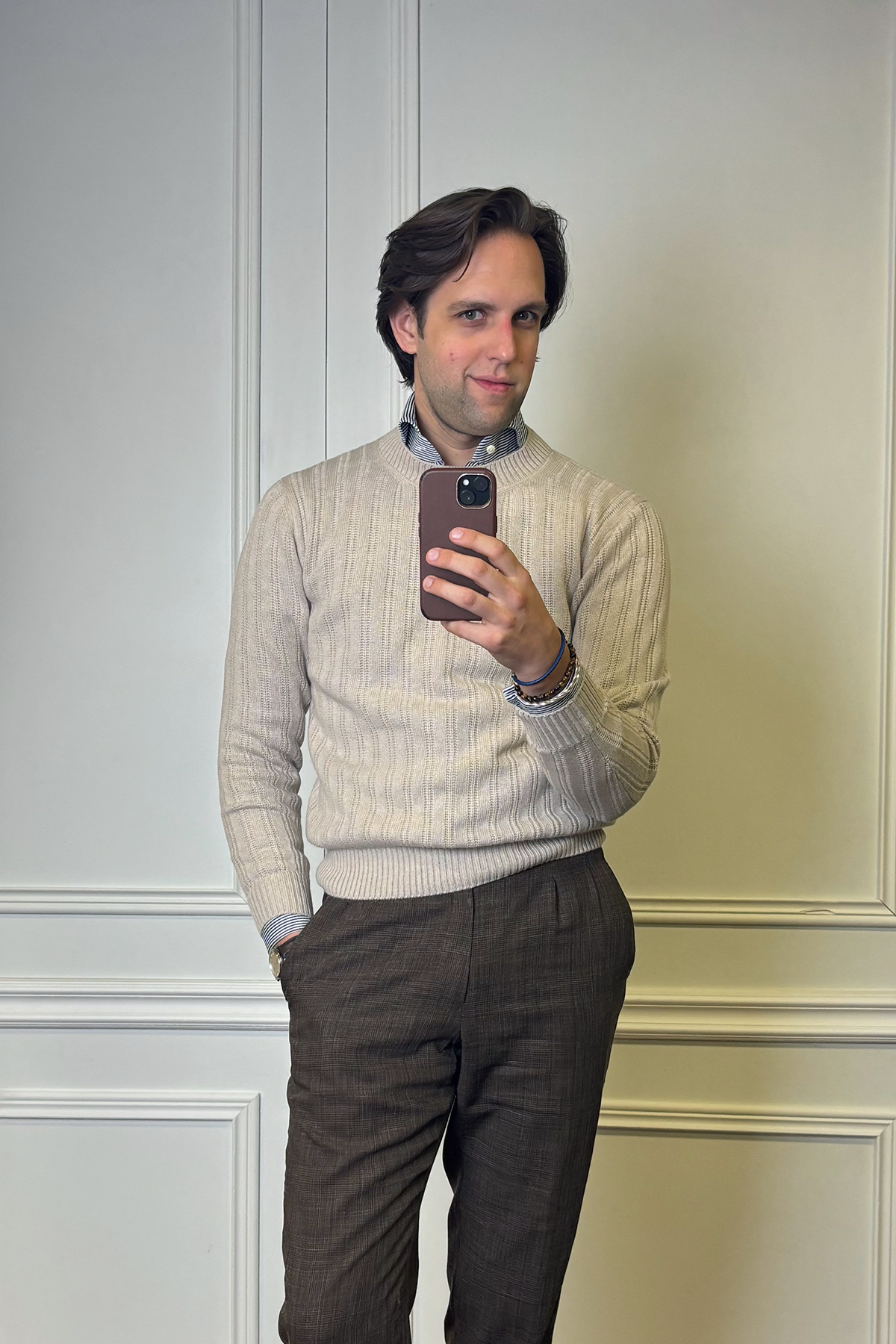 Rippstrick-Pullover in beige