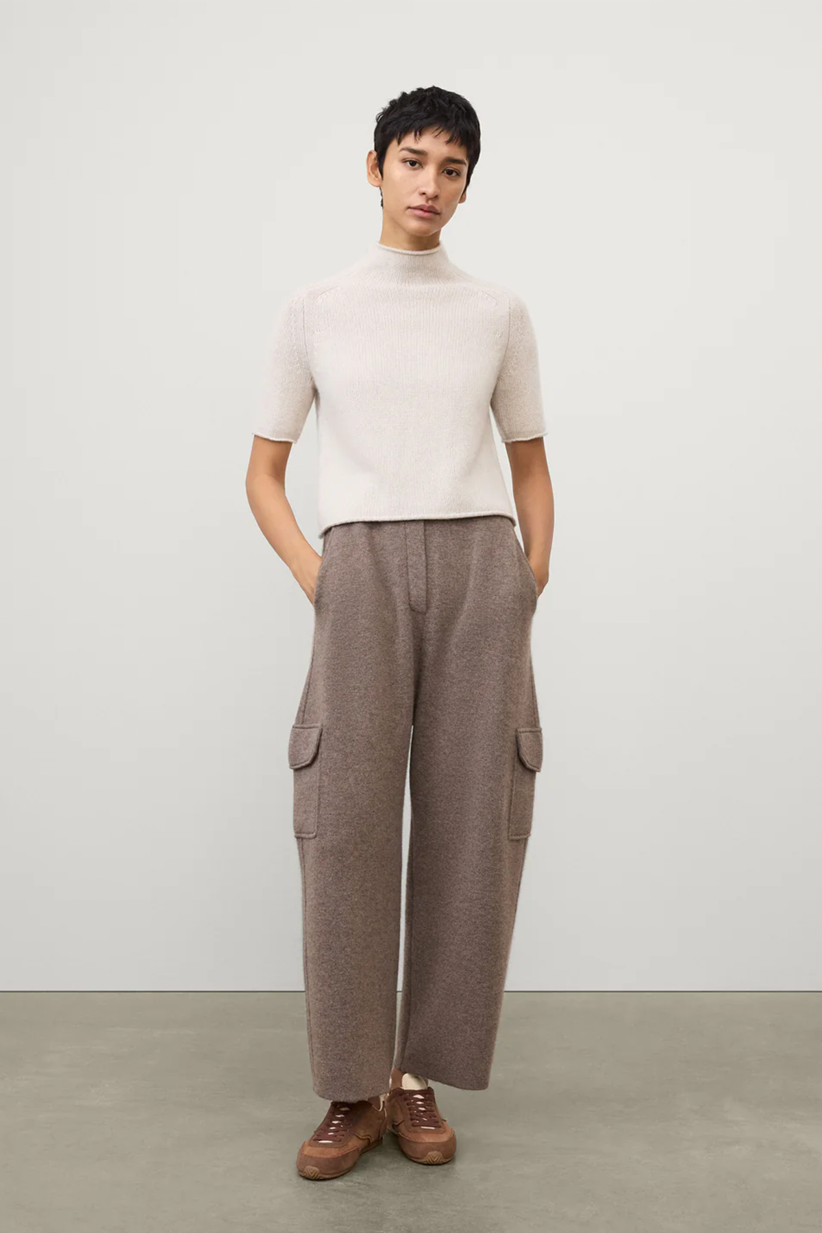 Kaschmir-Kurzarmpullover 'Fride' in beige