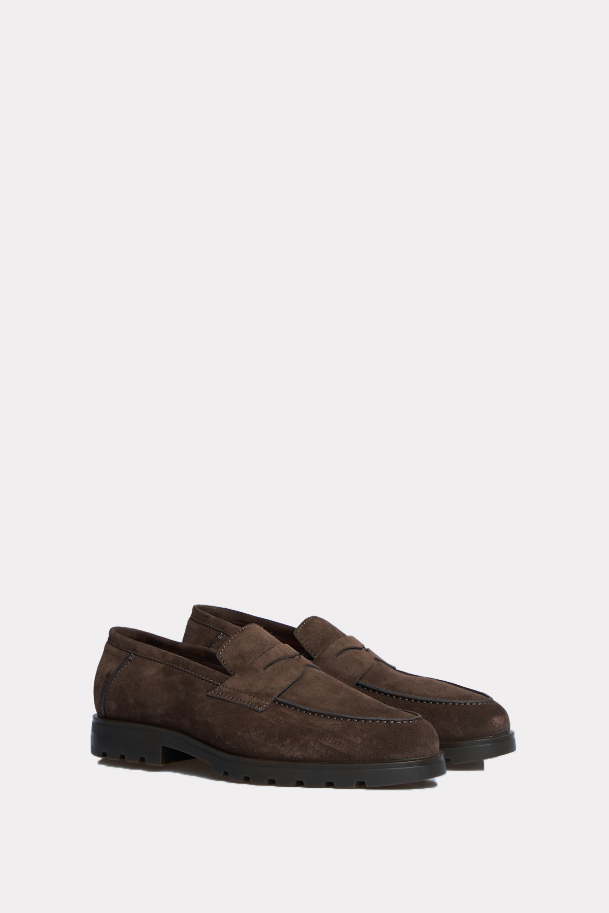 Brown suede penny loafers