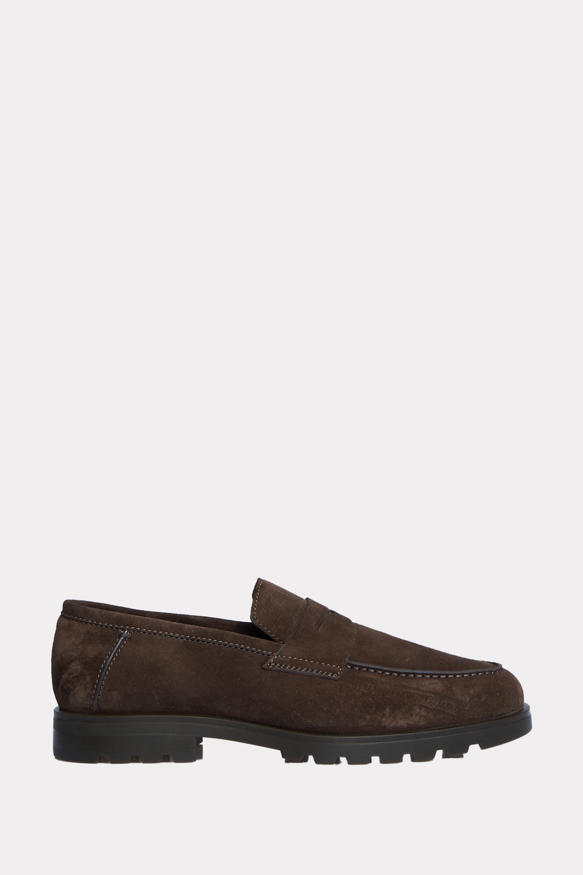 Brown suede penny loafers
