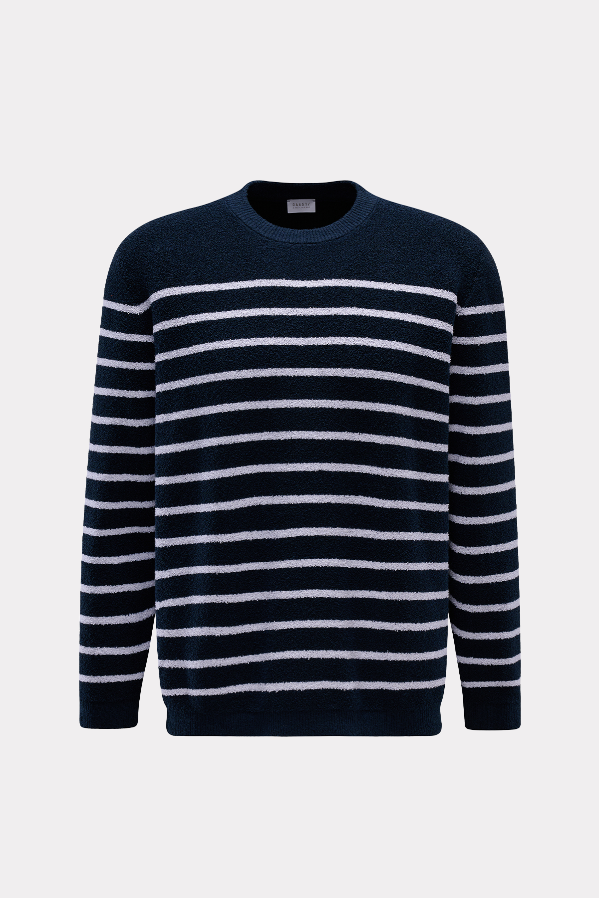 Rundhalspullover 'Mouline Striped' in offwhite/navy gestreift