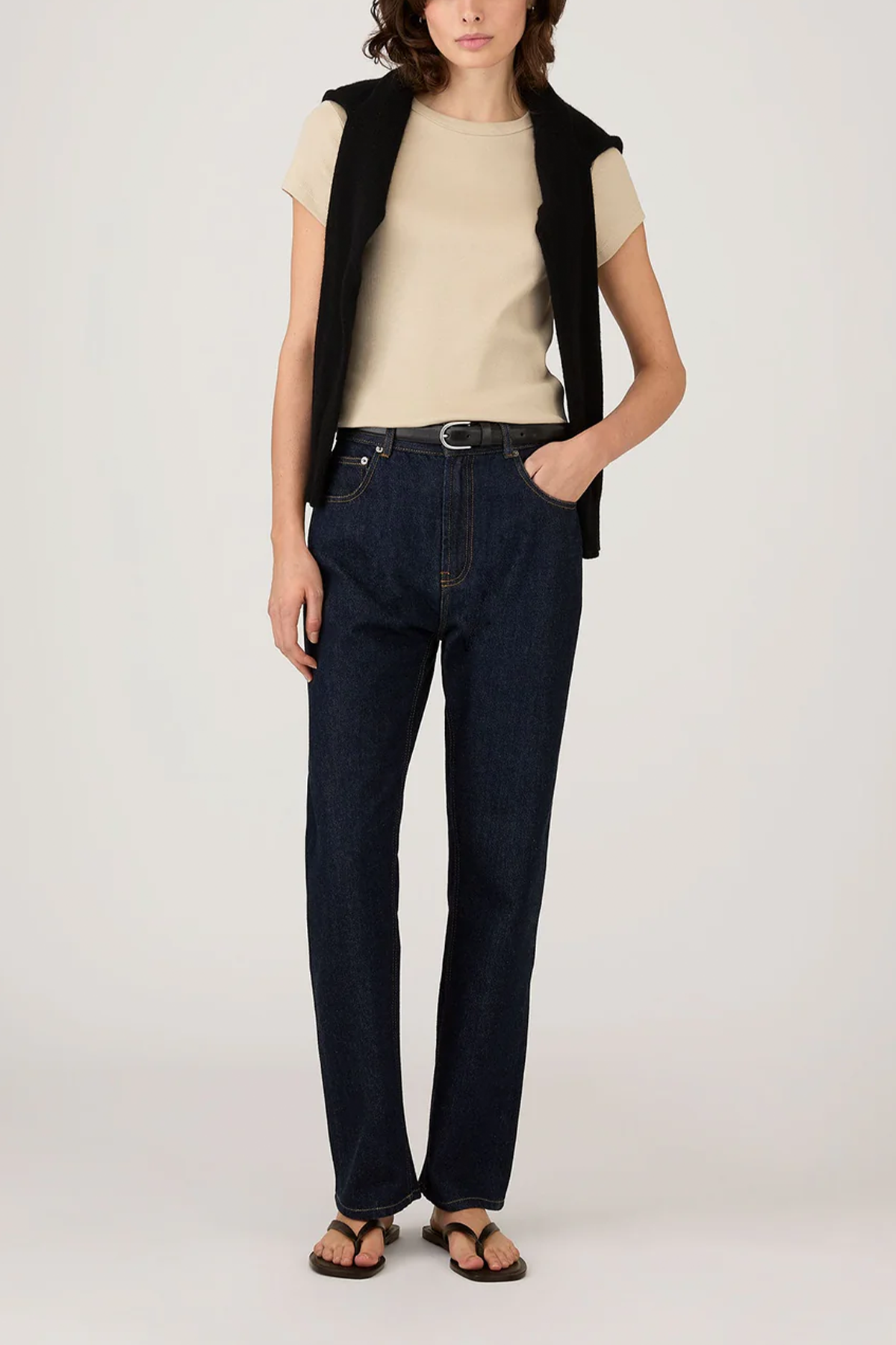 Geripptes T‑Shirt in beige