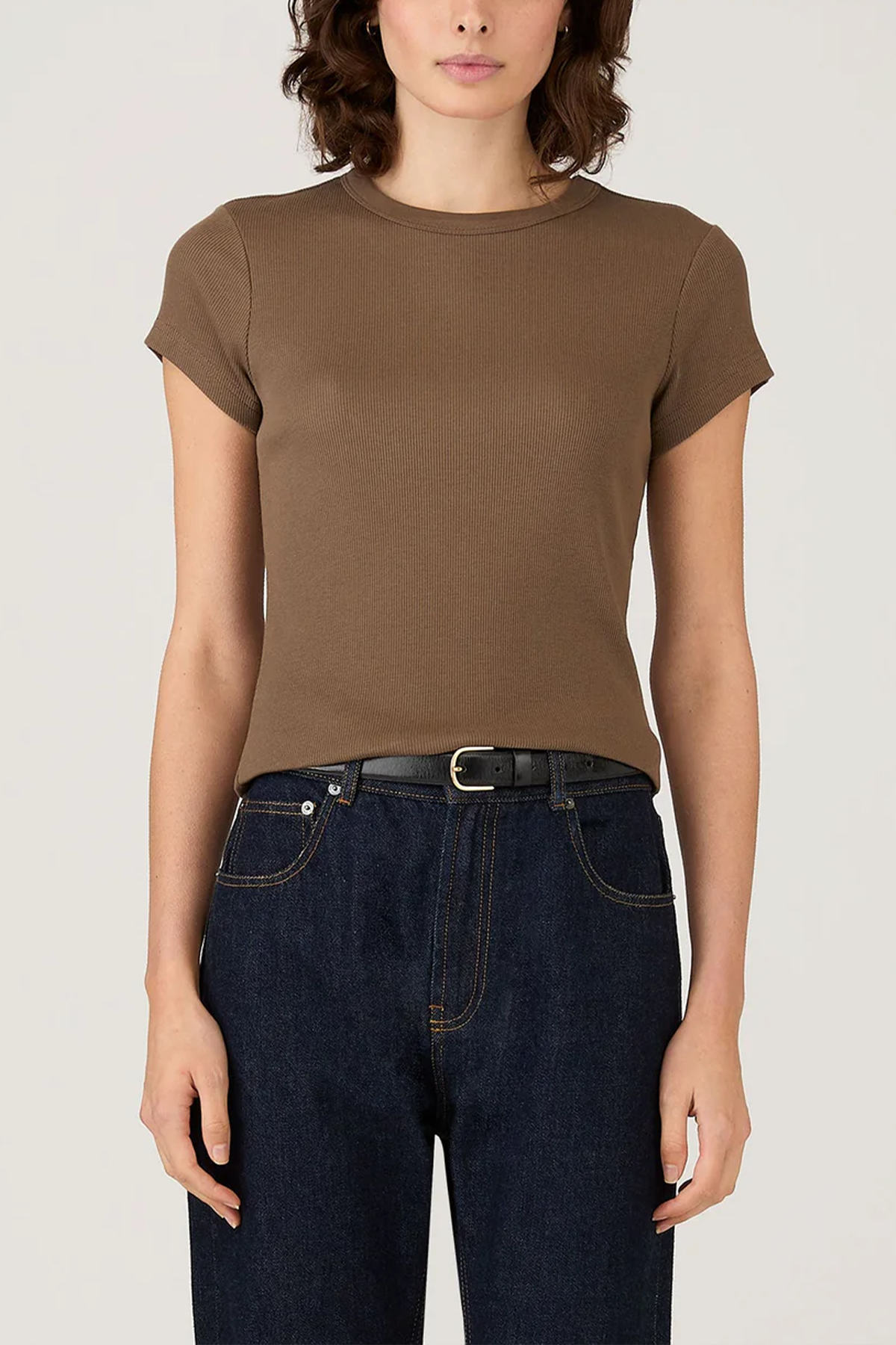 Geripptes T‑Shirt in braun