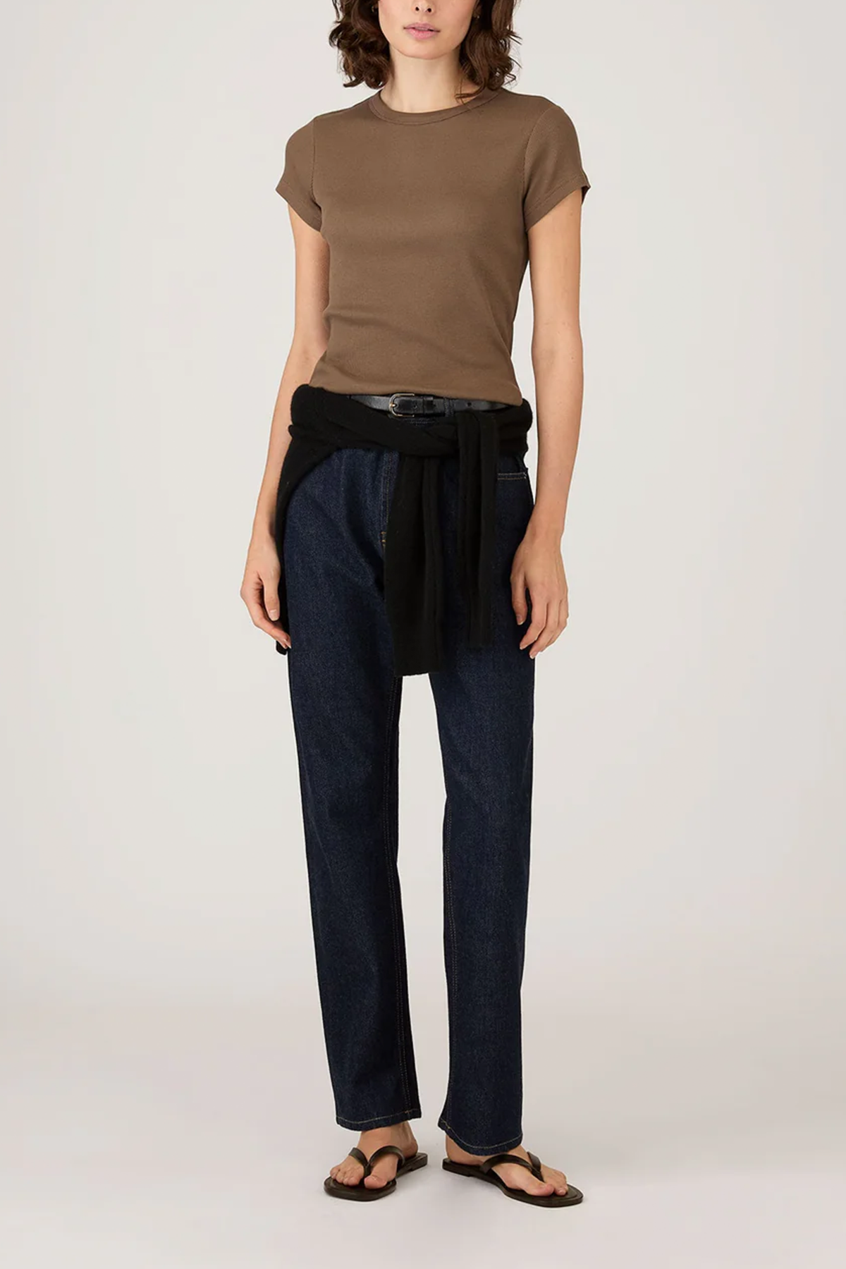 Geripptes T‑Shirt in braun