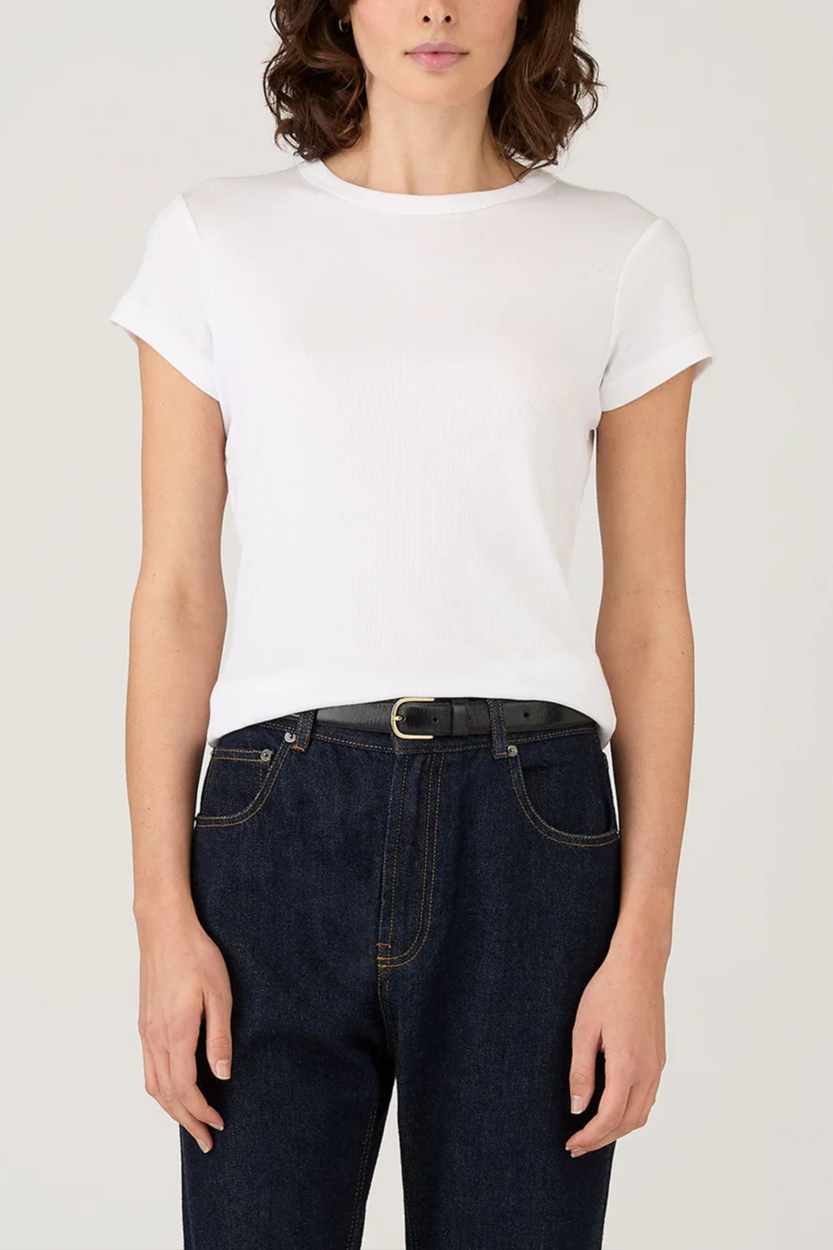 Geripptes T‑Shirt in weiß